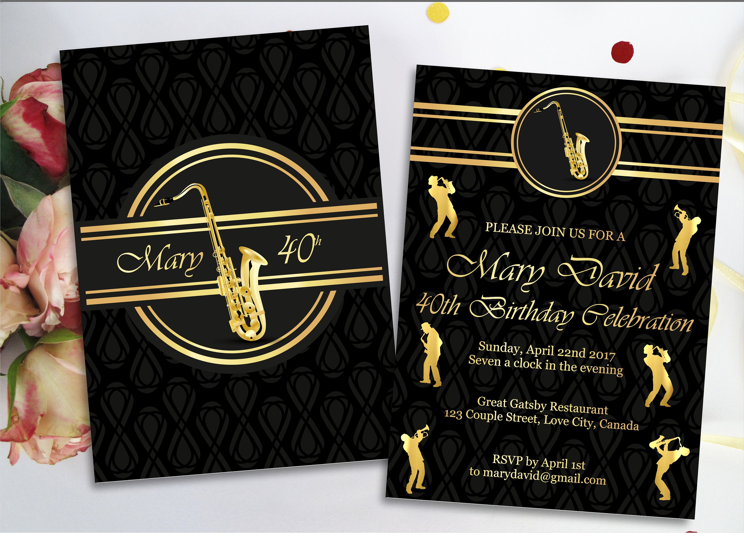 Black Gold Jazz Night Birthday Party. Jazz Night Invitation. Etsy