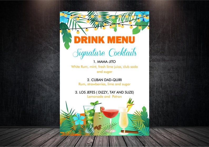 Havana Nights Drink Menu Cuban Menu One Hot Havana Night Etsy