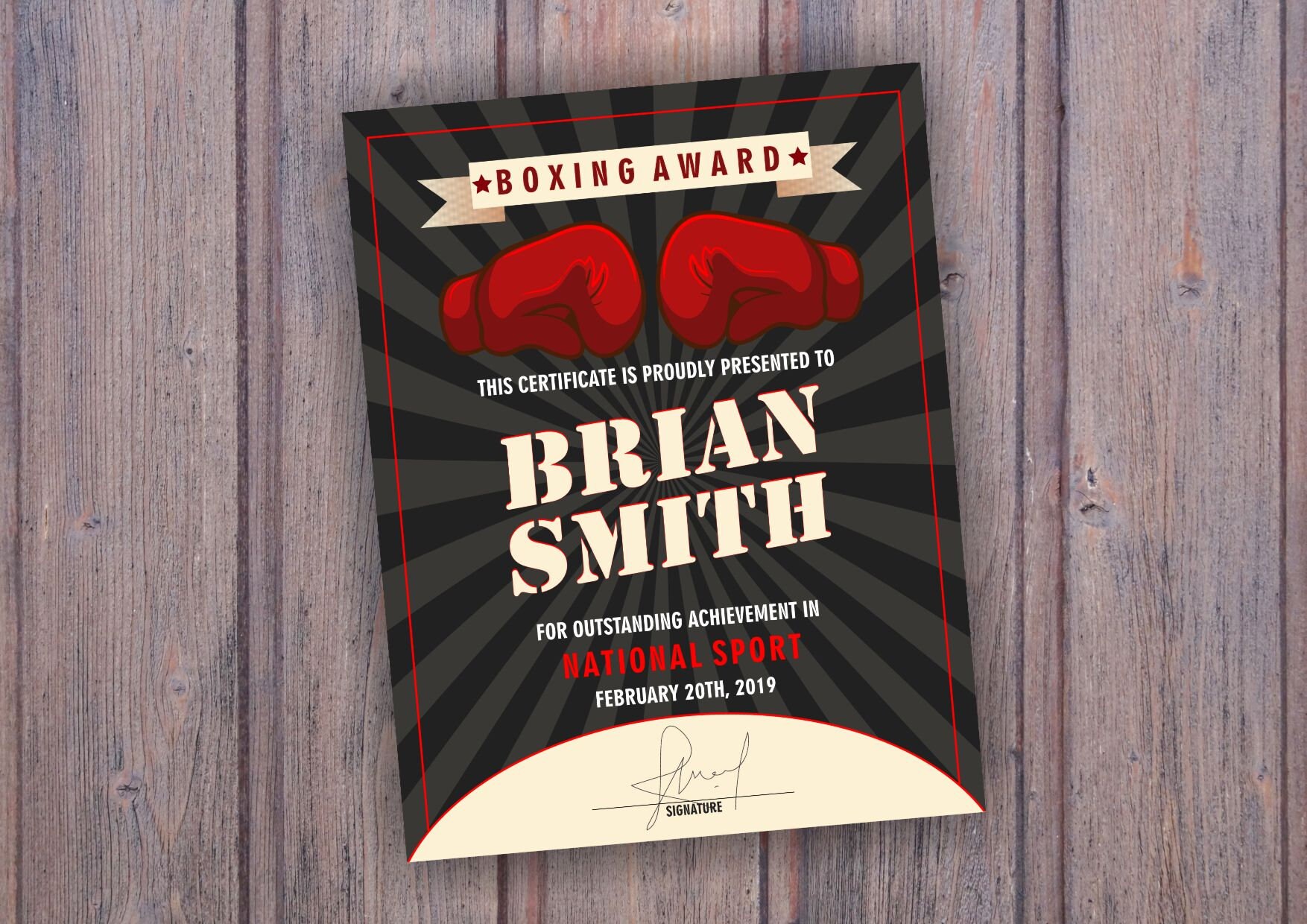 Red Gloves Boxing Certificate Boxing Award Certificate Etsy UK