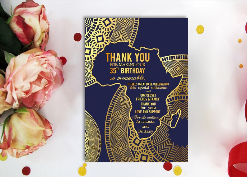 Gold Navy African 30th Thank You Card African King Thank You Etsy
