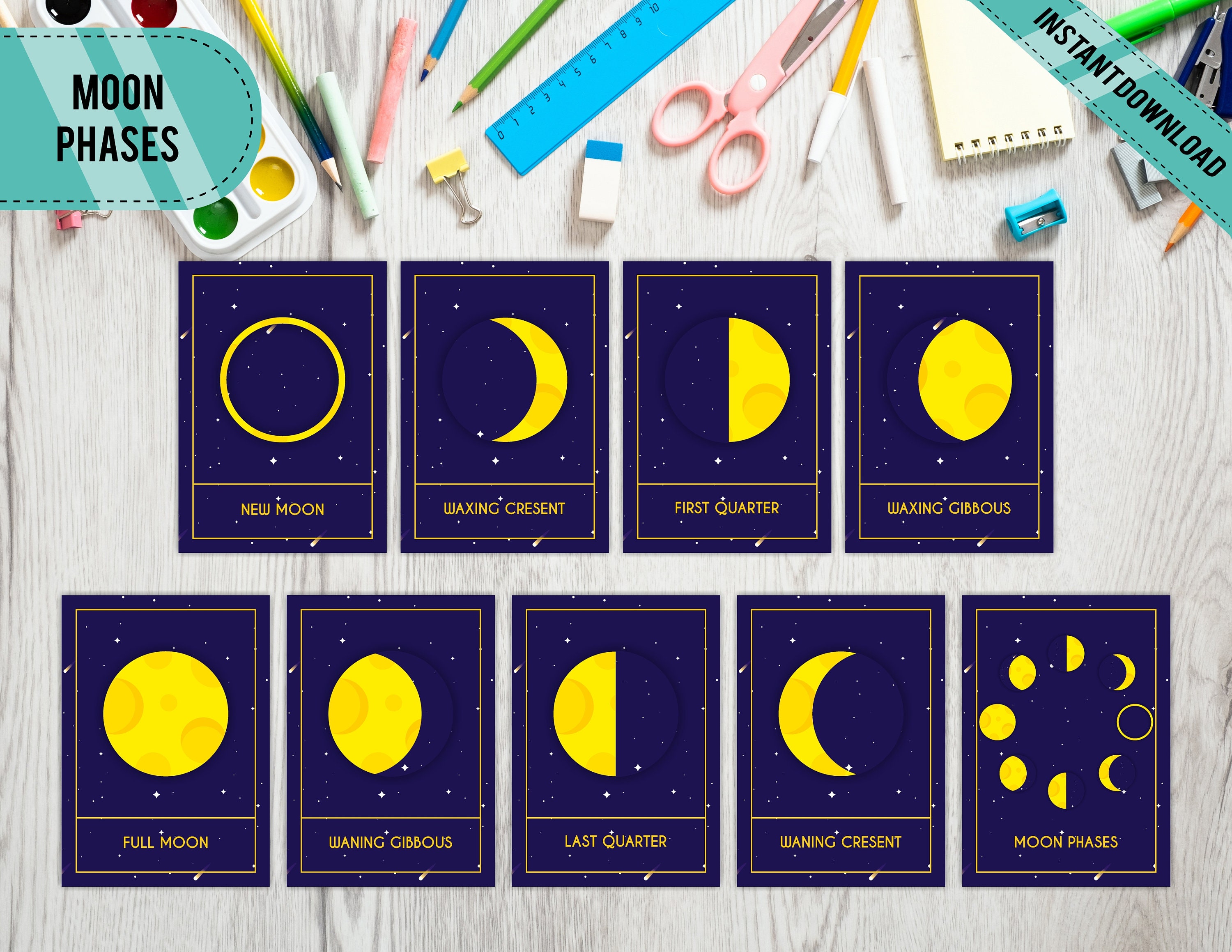 Moon Phases Flashcards Printable Flash Cards Of The P - vrogue.co