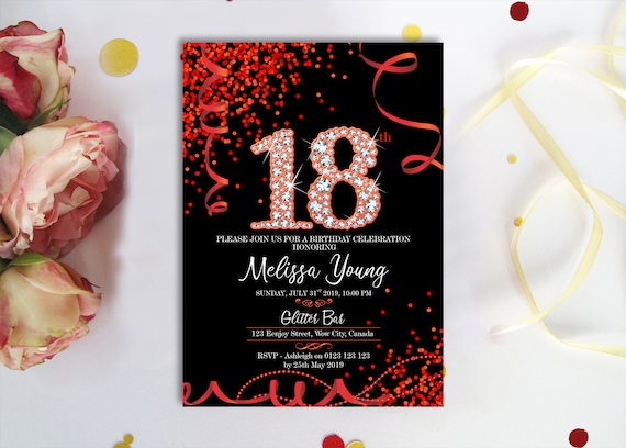 pic Red Black And Gold Birthday Invitations red black diamonds 18th birthday invitation black and red etsy
