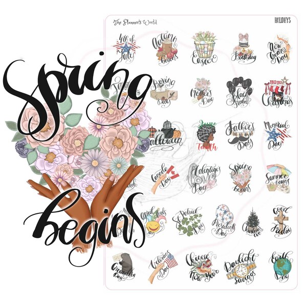 Annual Holiday Planner Stickers - Assorted Holiday Stickers - A Year of Holiday Stickers