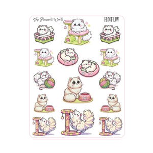 White Cat Planner Stickers - Floof Love