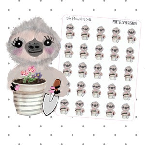 Gardening Planner Stickers -Sloth planting flowers stickers - Spring Stickers