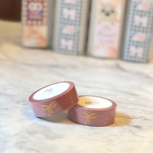 Washi Tape - Pink with Gold Foil Bows - Bows & Pearls - 15mm x 10m