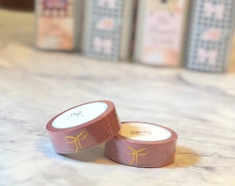 Washi Tape - Pink with Gold Foil Bows - Bows & Pearls - 15mm x 10m
