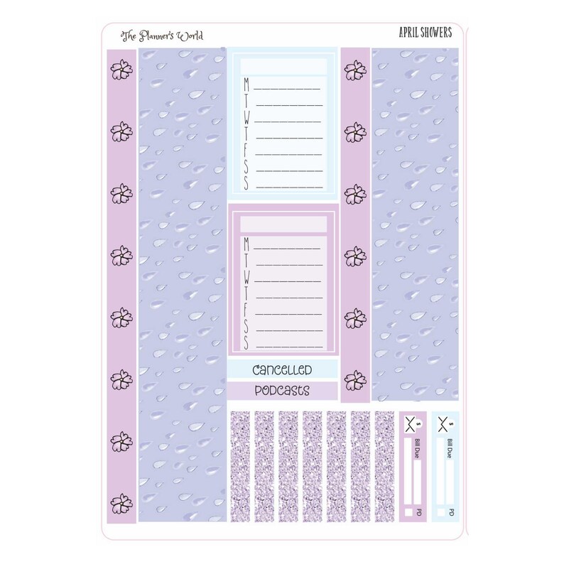 Spring WEEKLY Vertical Planner Sticker Kit - April Showers KIT-011 - Etsy