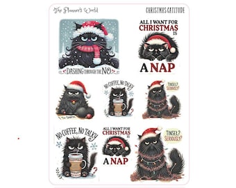 Christmas Cat Planner Stickers – Angry Funny Holiday Cat Stickers for Journals and Planners