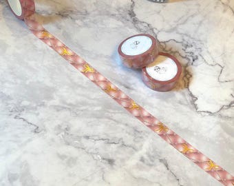 Washi Tape - Quilted Pink with Gold Foil Bows - Bows & Pearls - 15mm x 10m