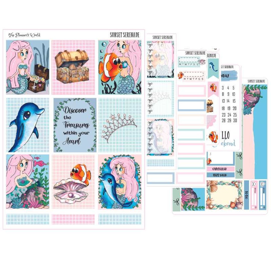 Weekly Vertical Planner Sticker Kit Mermaid KIT-202 Sunset Serenade - Etsy