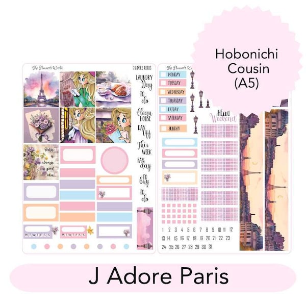 KIT-247 COUSIN || J Adore Paris - Hobonichi Cousin Planner Sticker Kit