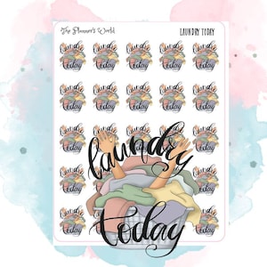 May include: A sheet of stickers with a laundry basket illustration and the text "laundry today". The stickers are designed for use in a planner or journal.