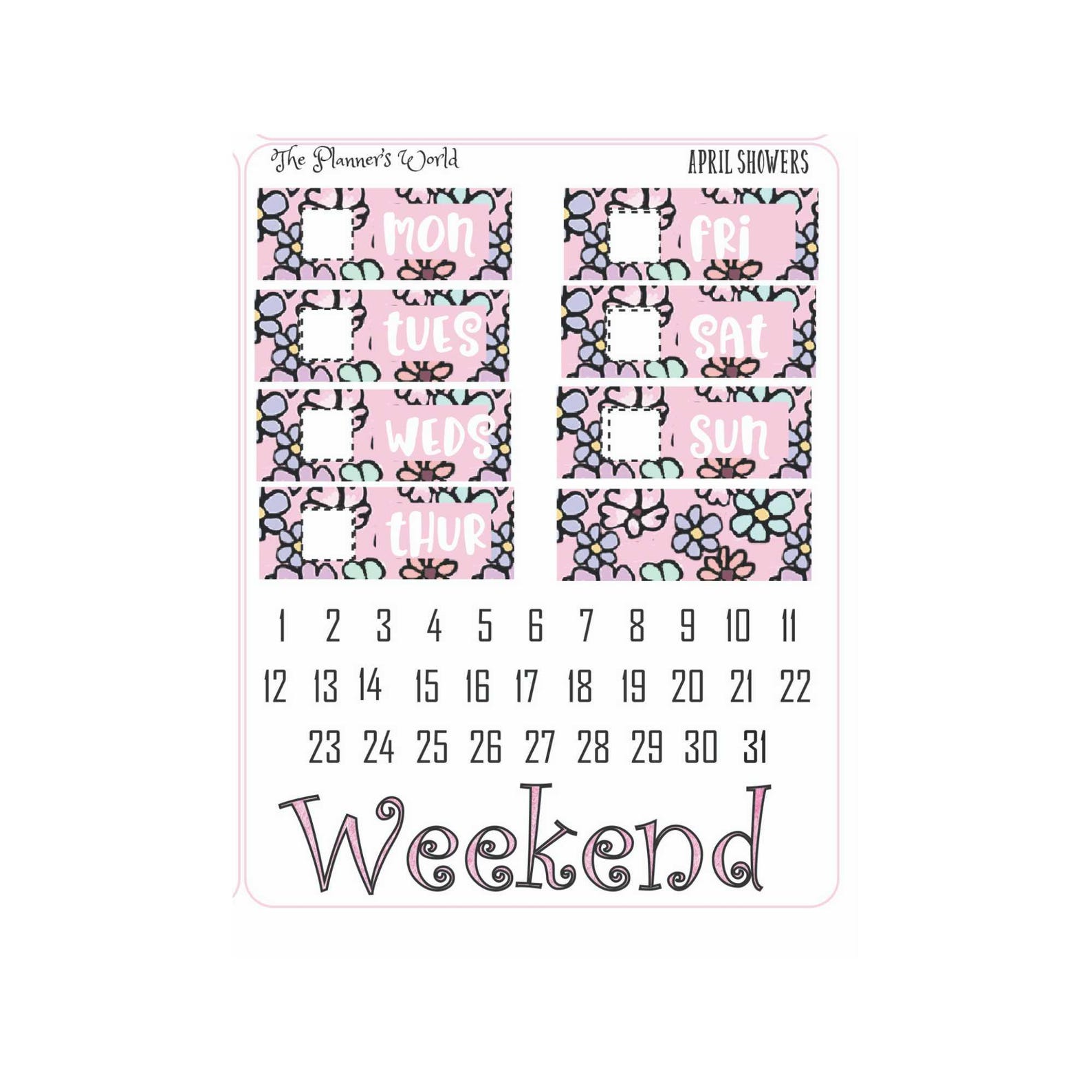 Spring WEEKLY Vertical Planner Sticker Kit - April Showers KIT-011 - Etsy
