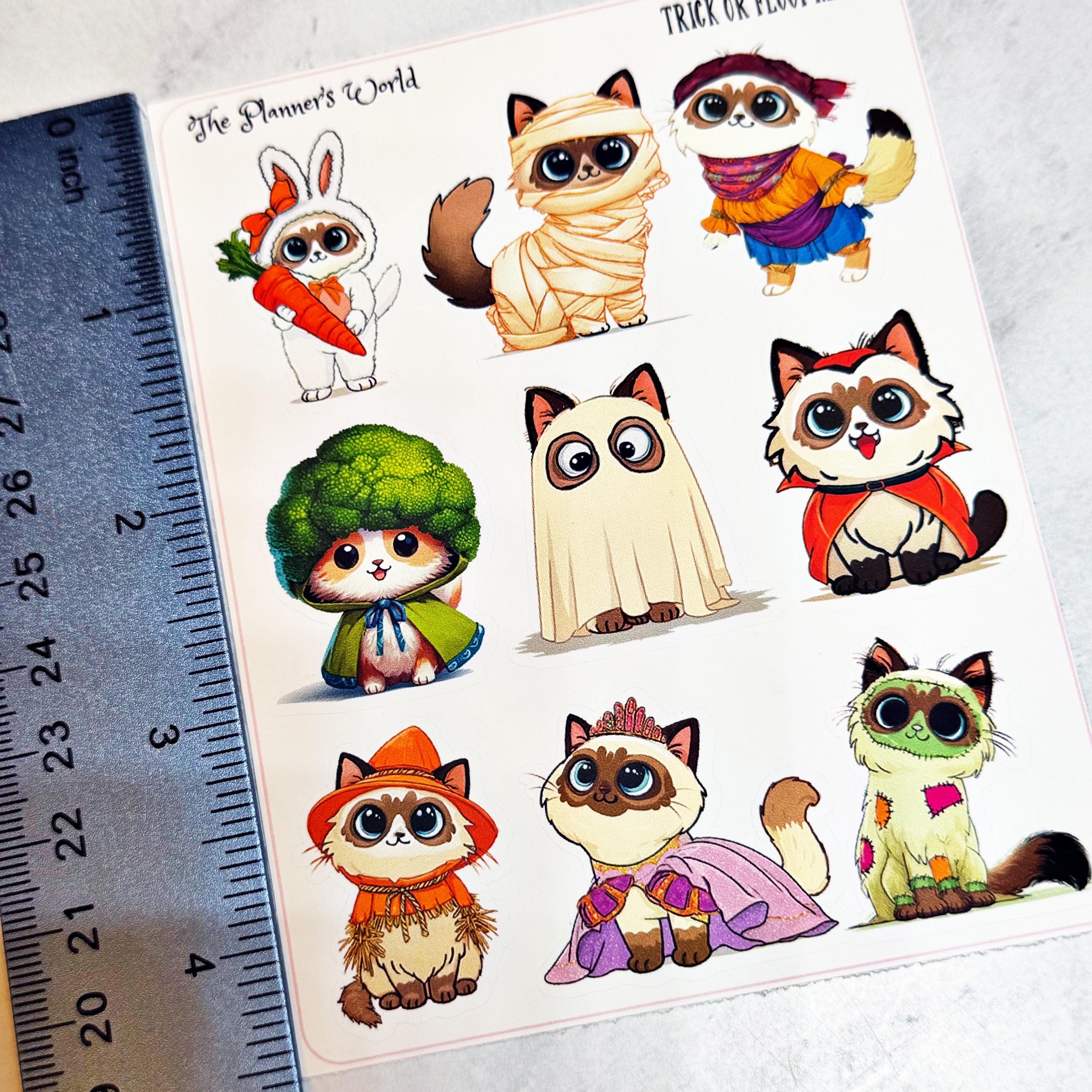 Kawaii Cat Halloween Stickers – Cute Cats in Costumes for Planners ...