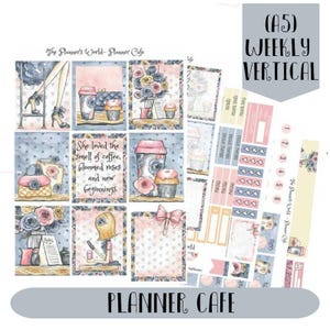 WEEKLY Vertical Planner Sticker Kit - Fits Erin Condren - Cozy Coffee Shop Cafe A5 Journal Kit - Kit-232 Planner Cafe
