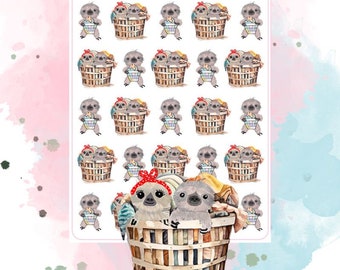 Cleaning Planning Stickers - Laundry Character Stickers - Sloths