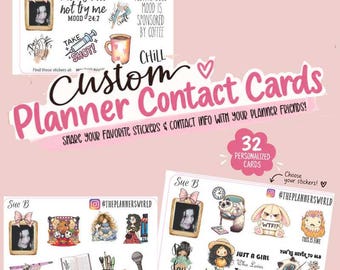 Custom Planner Contact Cards with Stickers – Personalized Set of 32