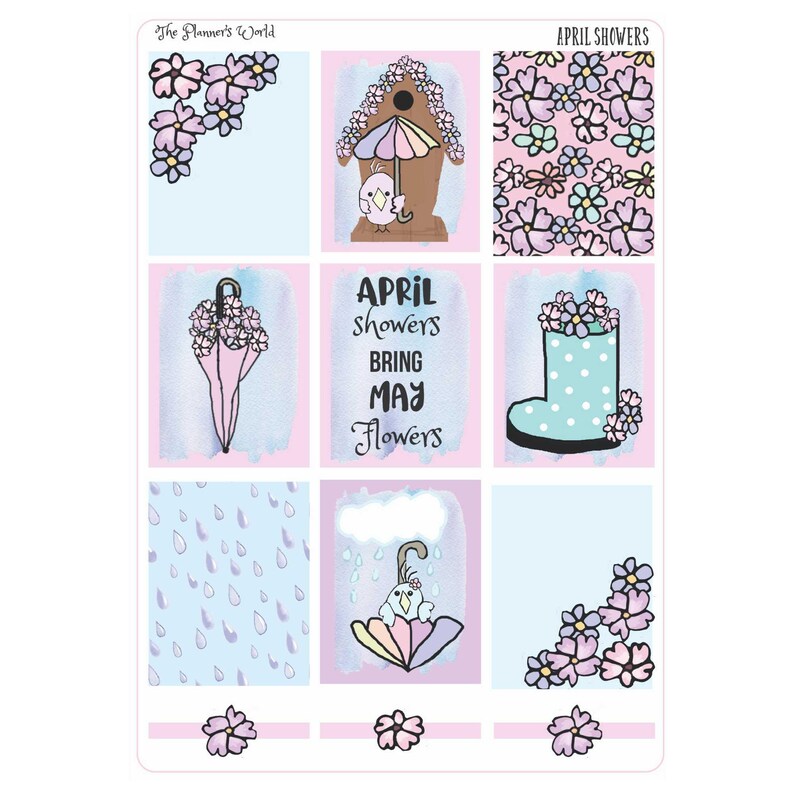 Spring WEEKLY Vertical Planner Sticker Kit - April Showers KIT-011 - Etsy