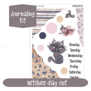 Halloween Journaling Kit – Bullet Journal Stickers with Large Deco and Torn Paper Pieces – kit-501-Witches Day Out