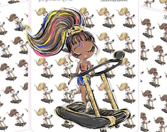 Gym Character Treadmill Stickers for Workout and Fitness Journal - Girl Planner Stickers - PG 010