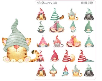 Cute Gnome Planner Stickers - Gnome Dog - Gnome Cat Stickers