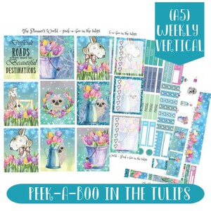 Vertical Weekly Planner Sticker Kit - Peekaboo in the Tulips - Kit-004 WEEKLY