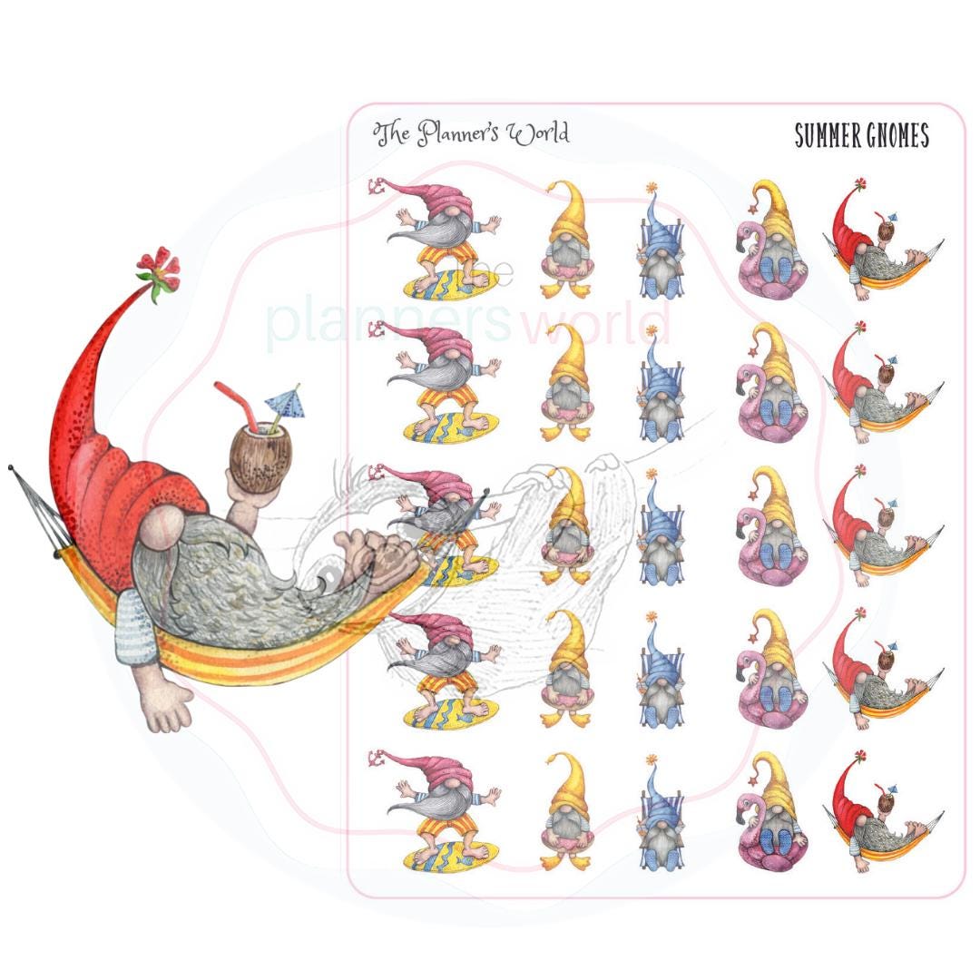 Gnome Planner Stickers Summer Gnomes - Etsy