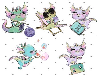 Die Cut Planner Stickers - Dragons Relaxing