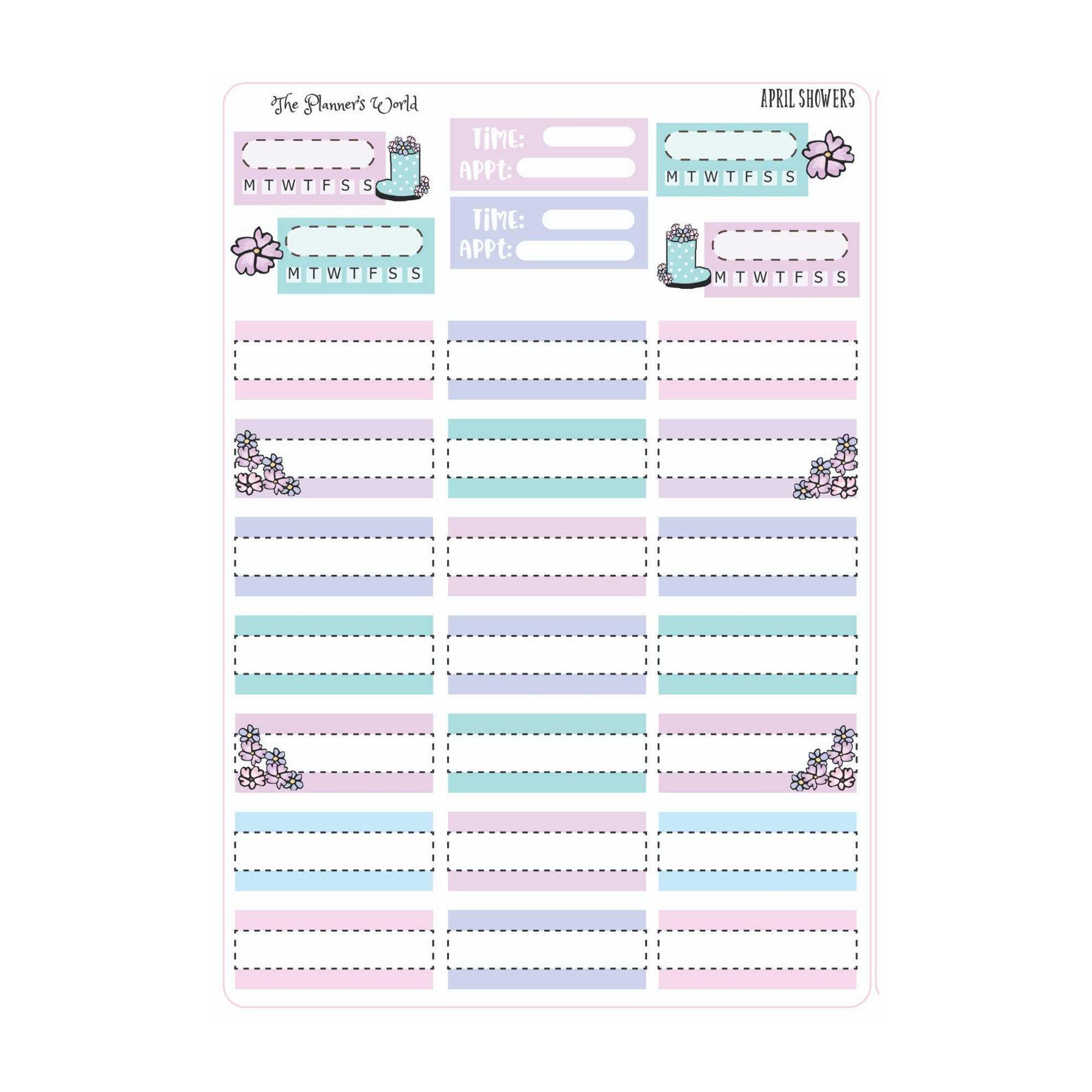 Spring WEEKLY Vertical Planner Sticker Kit - April Showers KIT-011 - Etsy