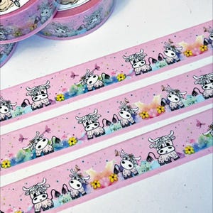 Cow Washi Tape - Hand drawn Cow - 15mm x 10m - Rosy Moo-bells