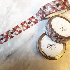 Washi Tape - Red Gingham Birds & Flowers - 15mm x 10m