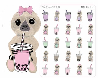 Boba Tea drink planner stickers - Moxie the sloth