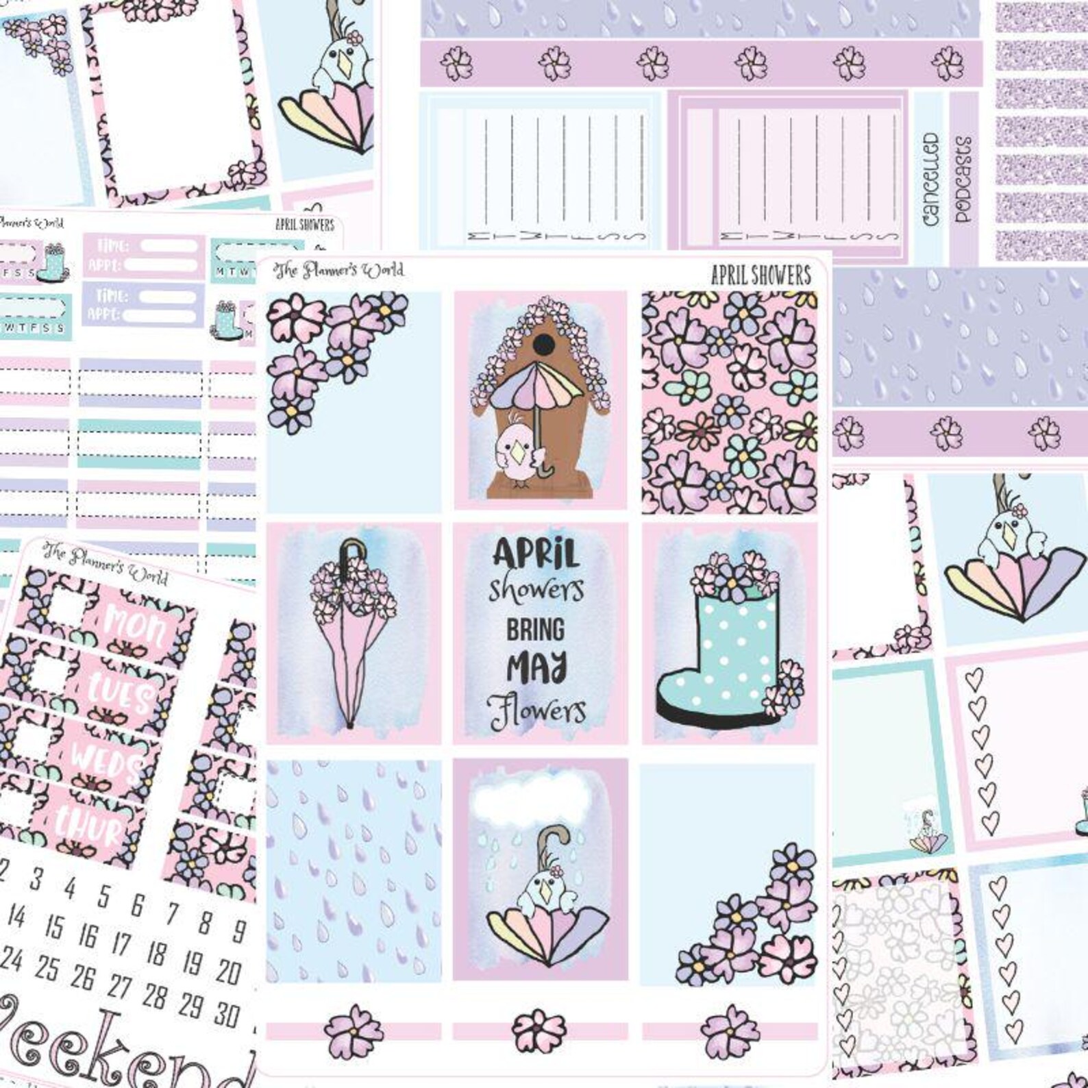 Spring WEEKLY Vertical Planner Sticker Kit - April Showers KIT-011 - Etsy