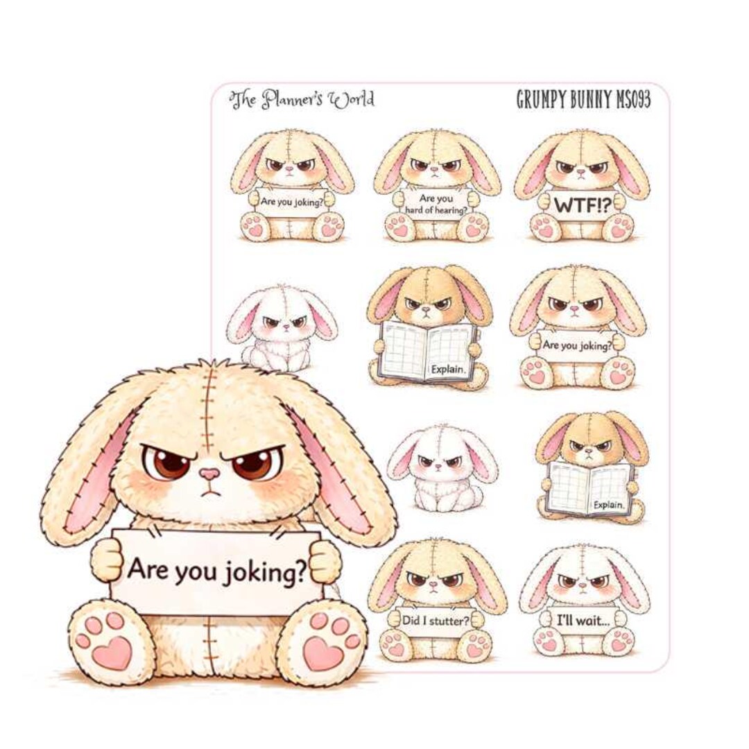 Grumpy Thumper Rabbit Sticker Snarky Planner Stickers - Grumpy Bunny - Etsy