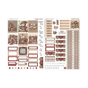 May include: A set of printable planner stickers with a winter theme. The stickers feature a variety of designs, including a snowman, a house, a cup of hot chocolate, and a plaid pattern. The stickers are perfect for adding a touch of winter cheer to your planner.