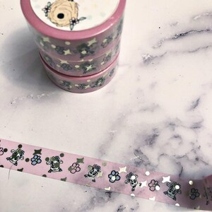 Washi Tape - Cows & Flowers Pink Background with Gold Foil Sparkles - Moobells - 15mm x 10m