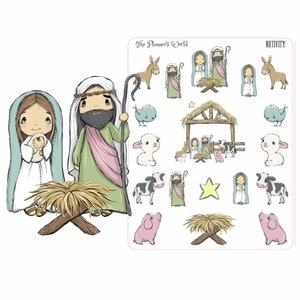 Nativity Planner Stickers - Christian Christmas Stickers for Journals and Planners - Religious Holiday Decorative Stickers