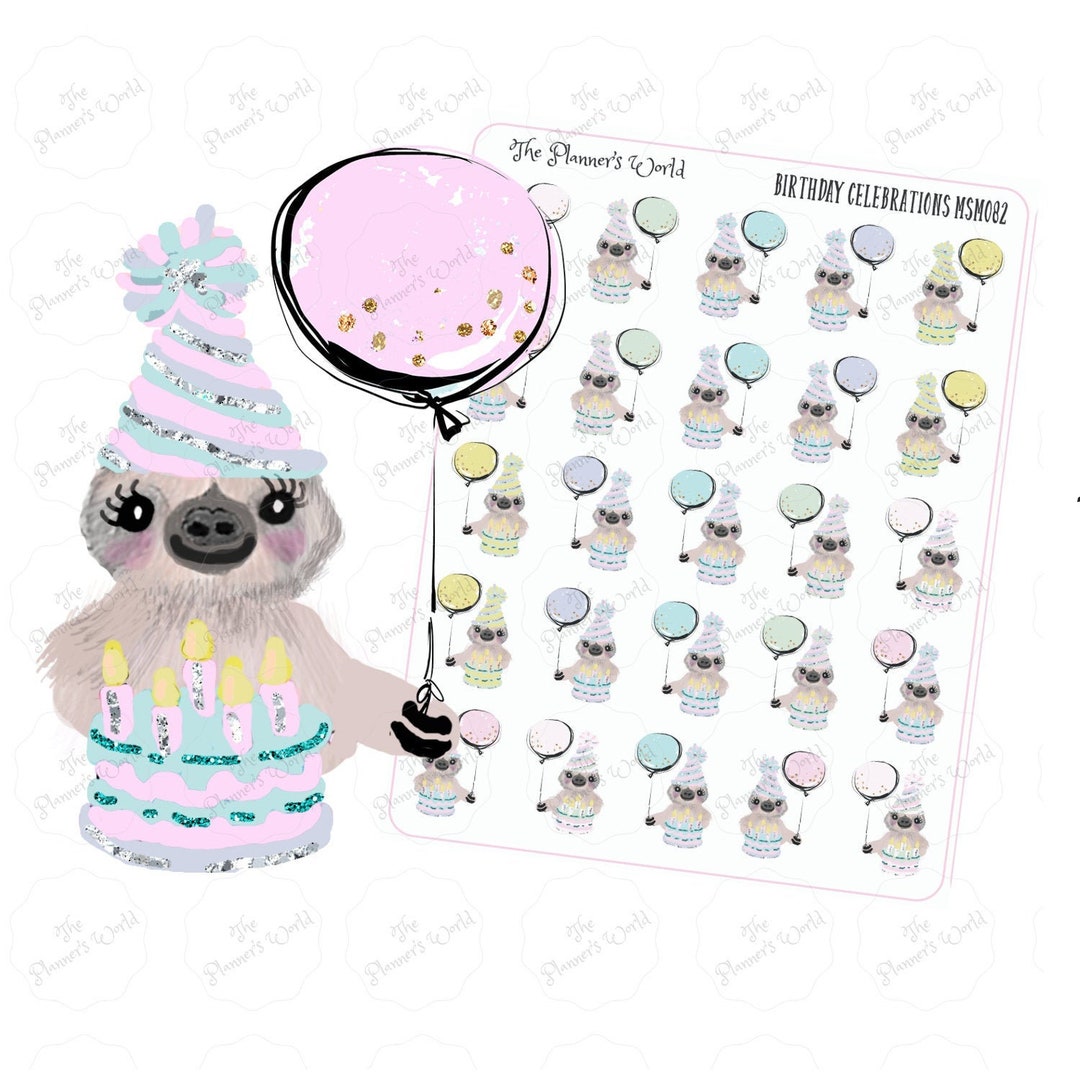 Cute Birthday Party Planner Stickers - Mona the Sloth Character ...