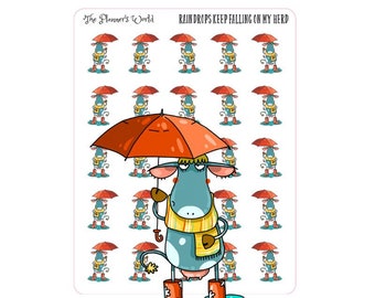 Raindrops Keep Falling on my Herd Cow planner Sticker - Weather Stickers