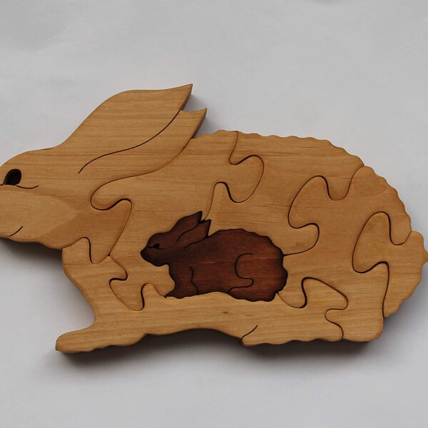 Wooden hare. Rabbit. Wooden Puzzles. Wood Puzzle. Animal Puzzle Zoo Animal Kids Puzzle Wooden Toy Wood Toy Baby Puzzle Baby Shower Gift