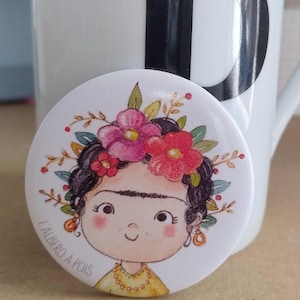 Frida Kahlo Runder Magnet "Viva la vida" | Kunstdekoration zum Dekorieren | Künstlergeschenk