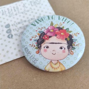 Groene ronde magneet Frida Kahlo "Viva la vida" | Kunstdecoratie om te decoreren | Kunstcadeau