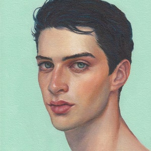 Young Man With Blue Eyes. Art Print from Original Painting by Pat Kelley. Contemporary Realist Male Portrait, Handsome Man