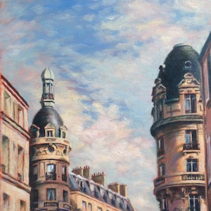 Paris France, Large Art Print from Original Oil Painting by Pat Kelley. Travel Art. Rooftops in Passy, Cityscape, Parisian Architecture