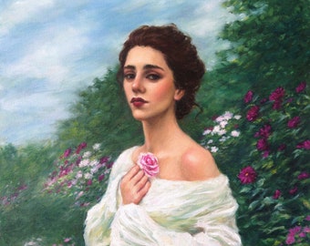 Vintage Rose Garden Portrait - Romantic Wall Art Print by Pat Kelley - Gift for Her