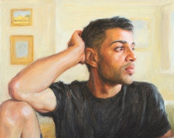 Original Male Figurative Oil Painting by Pat Kelley. Portrait of a Handsome Man. Expressive Contemporary Realism