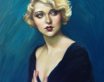 Portrait de jeune fille Ziegfeld. GRANDE impression d'art (16 x 12) de la peinture à l'huile originale de Pat Kelley. Giclée. Mary Nolan, années 1920, clapet, style vintage