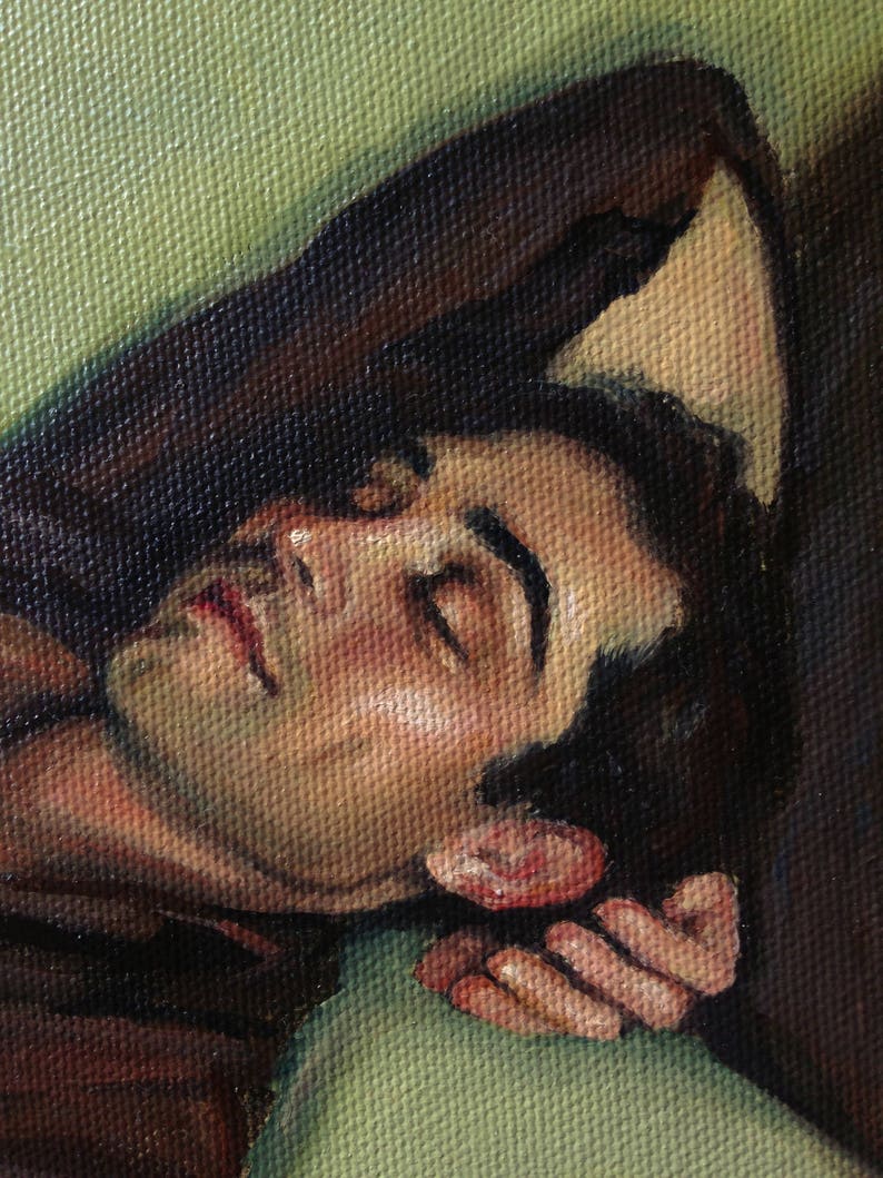 Male Figure Study. Man Sleeping on Sofa. Original Oil Painting by Pat Kelley. Male Portrait, Handsome Man, Contemporary Realism. Fine Art image 2