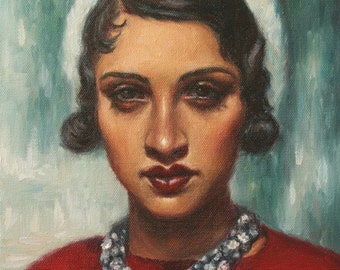 Art Print from Original Oil Painting by Pat Kelley. French Woman Portrait, Renée au Soleil. Flapper, 1920's, Vintage Style, Fashion, Retro